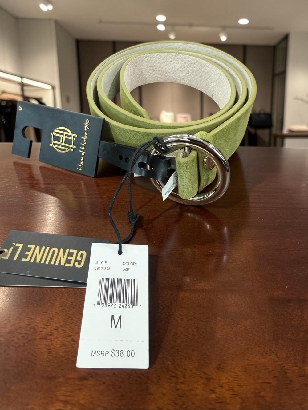 House of Harlow 1960 Sage Suede Circle Buckle Belt